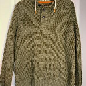 Olive Green Crewneck Sweater with Textured Knit